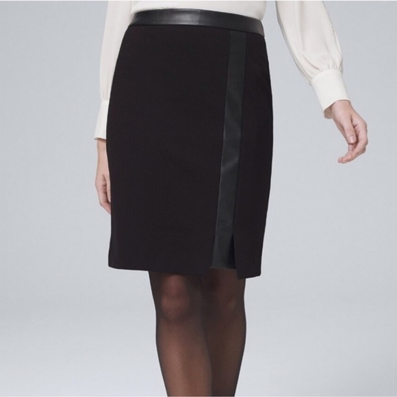 White House Black Market Black Ponte Faux leather Pencil Skirt size 4 - Picture 2 of 14